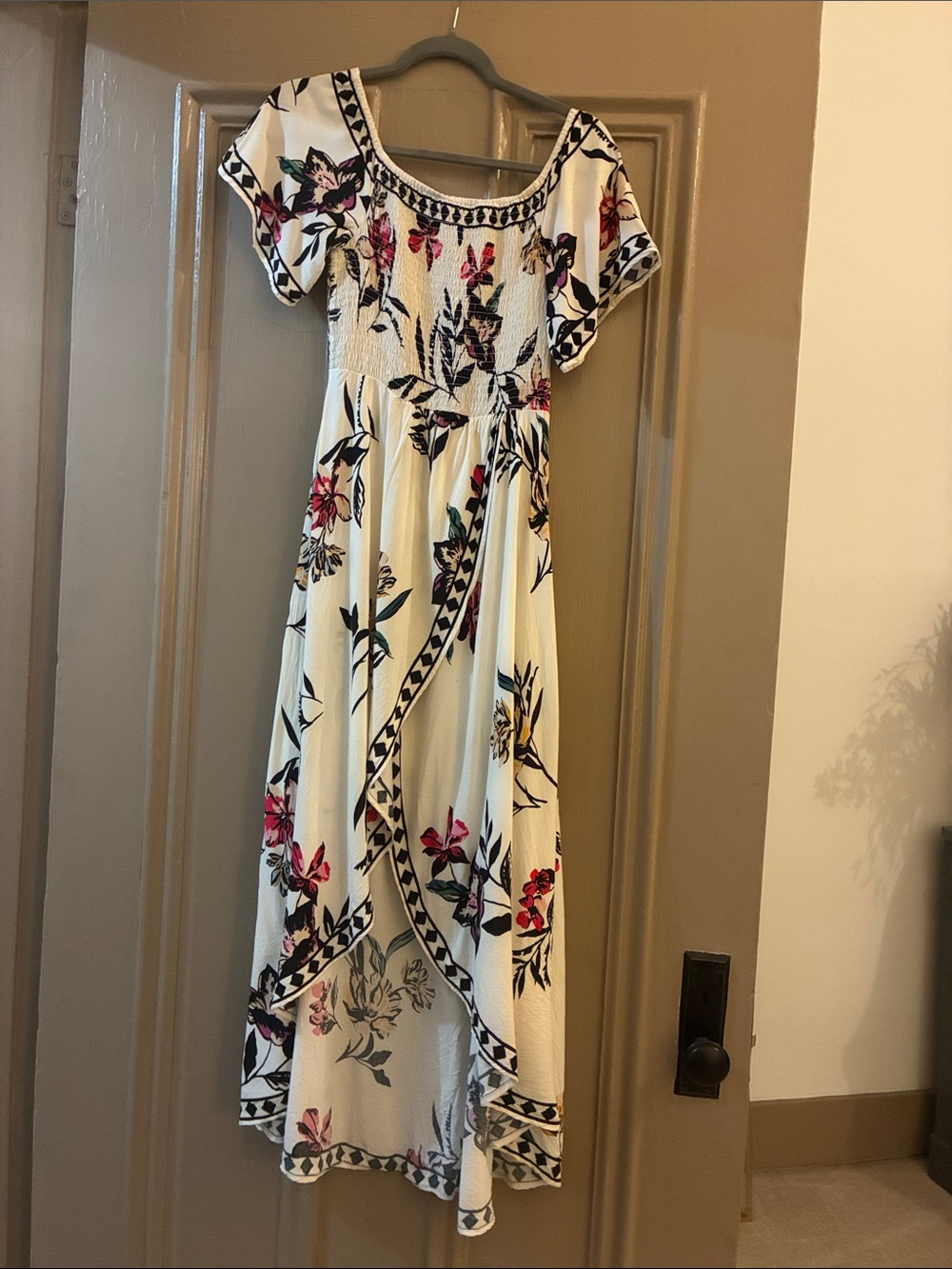 Jealous Tomato White Floral Maxi Dress with Pink & Green Accents